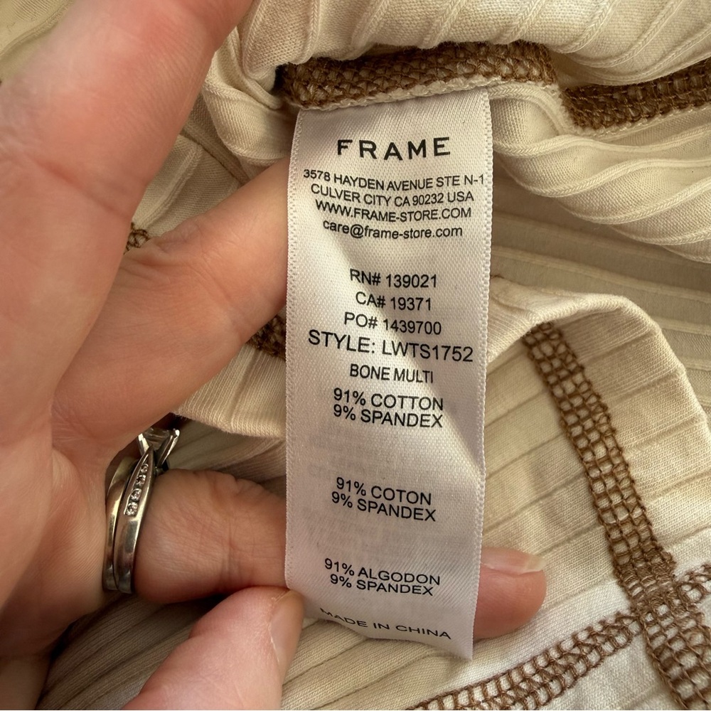 Frame- Contrast Stitch Rib-knit T-shirt In Bone - Picture 5 of 8